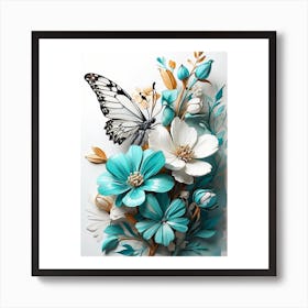 Butterfly And Flowers Art Print