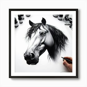 Black And White Horse Drawing Art Print