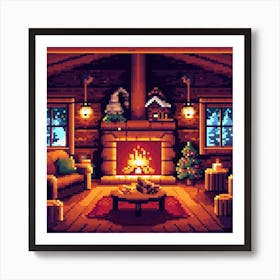 Pixel Art Christmas Interior Art Print