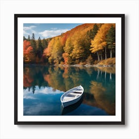 Autumn Boat On Lake Art Print