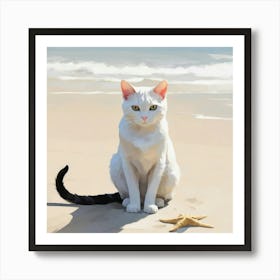 Minimal Art Cat Sitting On The Beach Art Print 1 Art Print