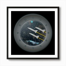 Science Fiction Logo Cover Spaceship Adventure Porthole Space Stars Art Print