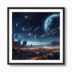 Space Landscape With Planets And Stars Art Print