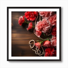 Carnations And Pearls 1 Art Print