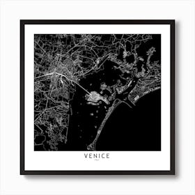 Venice Black And White Map Square Art Print