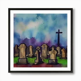 Graveyard at Night Art Print