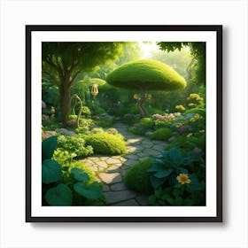 A Lush 3d Green Garden Captured In Pixar Art Print