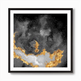 100 Nebulas in Space with Stars Abstract in Black and Gold n.074 Art Print