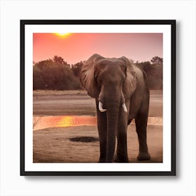 Elephant At Sunset Art Print