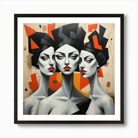 Abstract Portrait Of A 3 Woman Art Print Art Print