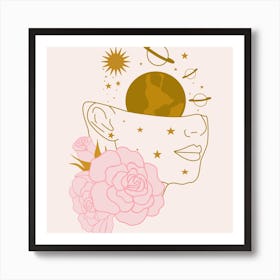 Dreamy Celestial Woman Square Art Print