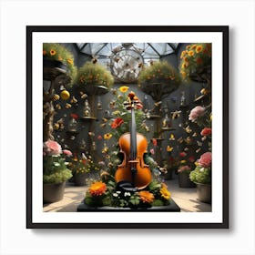 Violin In A Garden 1 Art Print