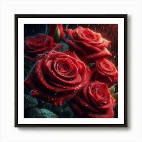 Red Roses In The Rain 2 Art Print