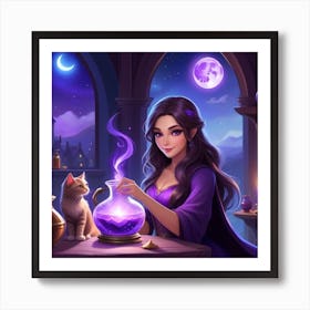 Witch And Cat Art Print