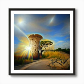 Sun Rising Over The Baobab Tree Art Print