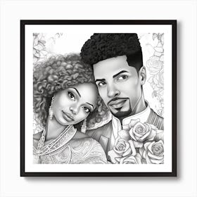 Black And White Wedding Drawing 1 Poster