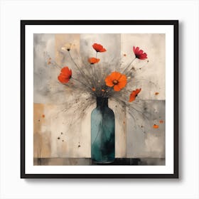 Poppys In A Blue Vase Art Print