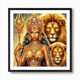 Goddess Of Gold With Lions Art Print