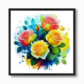 Watercolor design with beautiful roses oil painting abstract 7 Art Print