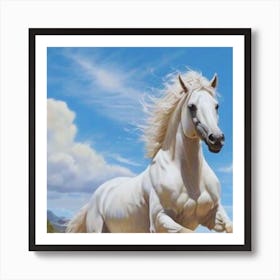 White Horse Galloping Art Print