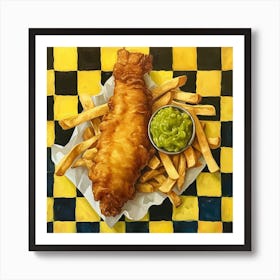 Fish & Chips Yellow Checkerboard 1 Art Print