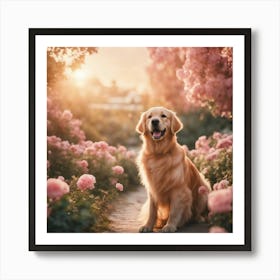 Golden Retriever In The Garden Art Print