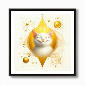 Akward Smiling Cat In Forms And Symbols Abstract Illustration Art Print