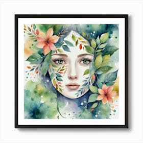 Watercolor Of A Woman With Flowers 2 Art Print