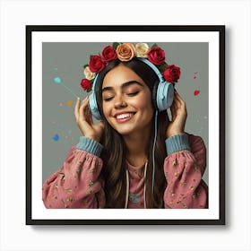 Young Woman Listening To Music Art Print