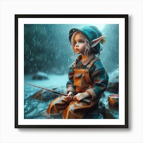 Elf In The Rain Art Print