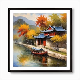 Chinese House By The River 1 Art Print