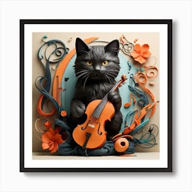 Cat Playing Violin Art Print