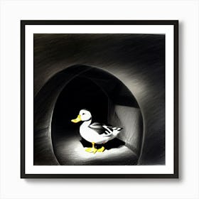 Duck in black cave  Art Print