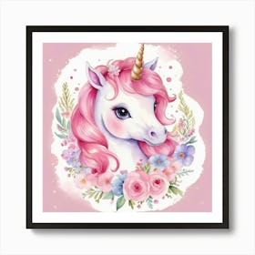 Unicorn With Flowers 3 Art Print