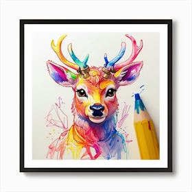 Deer Watercolor Painting 4 Art Print