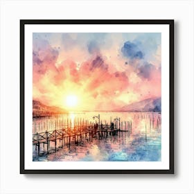 Watercolor Of A Pier Art Print