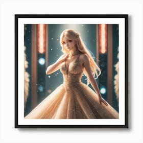 Golden Girl In A Ball Gown Art Print