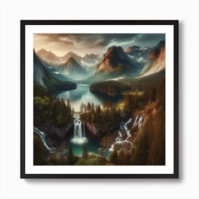 Natural pictures of mountains and waterfalls Art Print