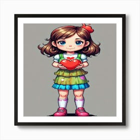 Girl Holding A Heart 2 Art Print