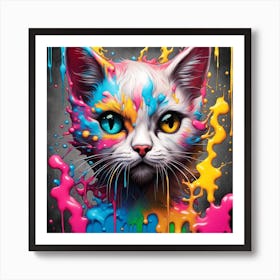 Cat With Paint Splatters Art Print