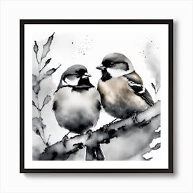 Firefly A Modern Illustration Of 2 Beautiful Sparrows Together In Neutral Colors Of Taupe, Gray, Tan (29) Art Print