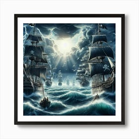 Pirate Ships In The Ocean Art Print