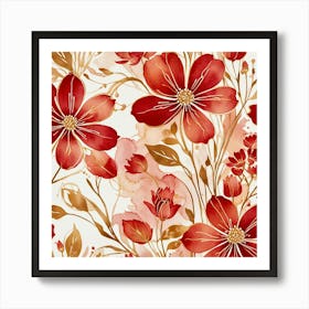 Red Flowers Seamless Pattern Art Print