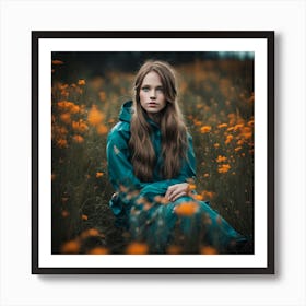 Girl In A Field of flowers 1 Art Print