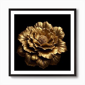 Gold Flower On Black Background Art Print