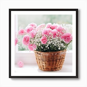 Pink Carnations In A Basket Art Print