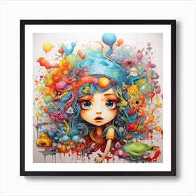 Girl With Colorful Hair Art Print