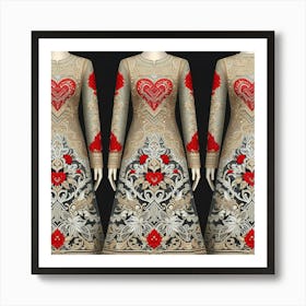 A beautiful long frock design using red hearts especially for valentine day Art Print