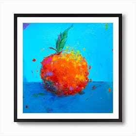 Tangerine On Blue Square Art Print