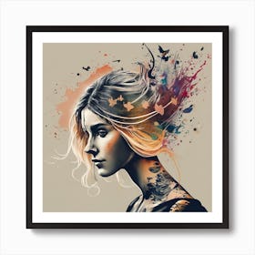 Portrait Of A Woman With Butterflies Art Print